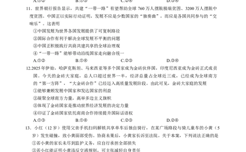 湖北省华大新高考联盟2025-2026学年高三上学期11月教学质量测评政治试题_2025年11月_251126湖北省华大新高考联盟2026届高三11月教学质量测评（全科）
