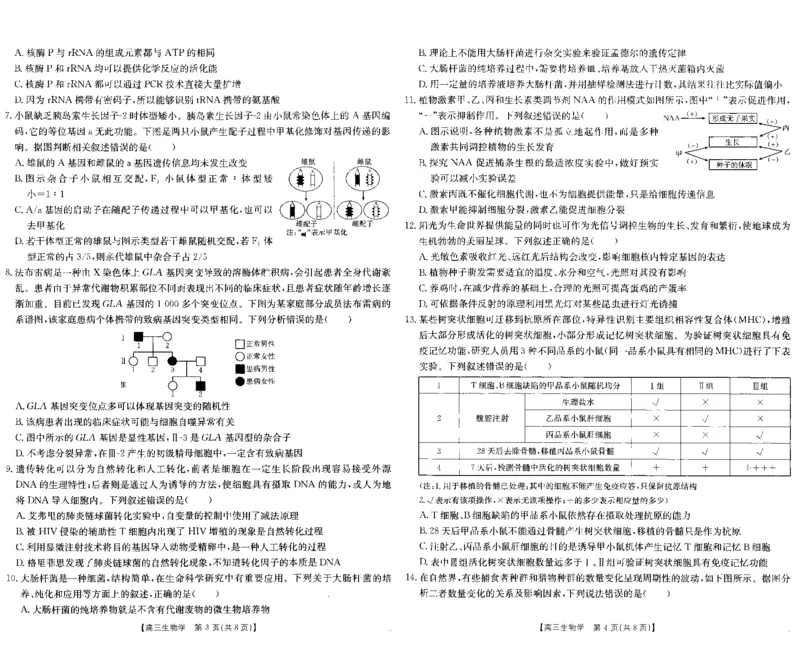 安徽省阜阳市2025届高三上学期教学质量统测生物试卷（含答案）_2025年1月_250110安徽省阜阳市2025届高三上学期教学质量统测（全科）