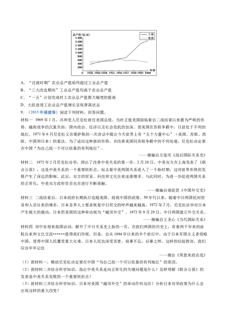 专题09中华人民共和国成立和社会主义革命与建设（学生卷）_近10年高考真题汇编（必刷）_十年（2014-2024）高考历史真题分项汇编（全国通用）_28