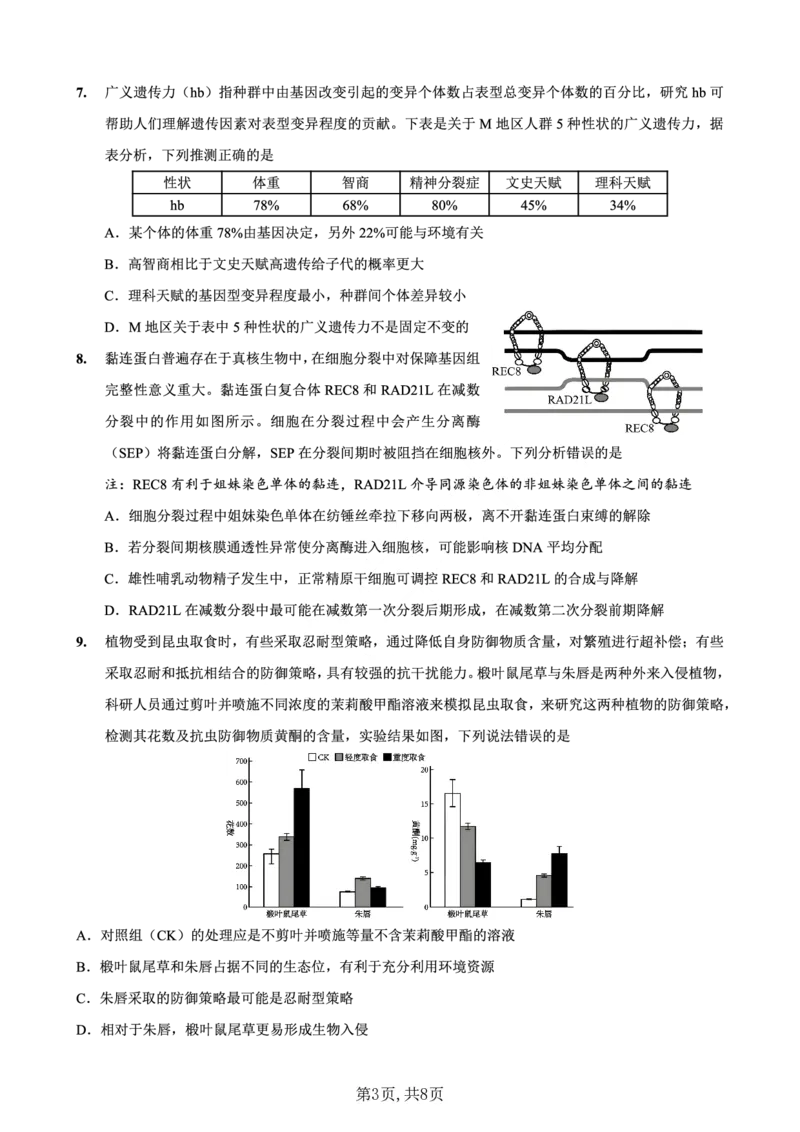 重庆市第一中学校2025届高三下学期2月开学考试生物_2025年2月_250223重庆市第一中学校2025届高三下学期2月开学考试（全科）_重庆市第一中学校2025届高三下学期2月开学考试生物