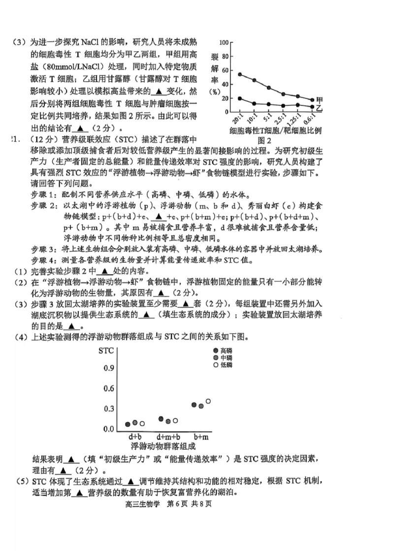 生物试卷+标答2025届江苏省苏锡常镇四市高三下学期5月教学情况调研（二）_2025年5月_250508江苏省苏锡常镇四市2024-2025学年度高三5月教学情况调研（二）（全科）