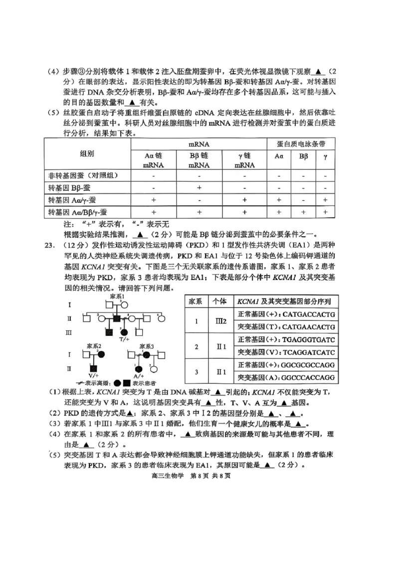 生物试卷+标答2025届江苏省苏锡常镇四市高三下学期5月教学情况调研（二）_2025年5月_250508江苏省苏锡常镇四市2024-2025学年度高三5月教学情况调研（二）（全科）