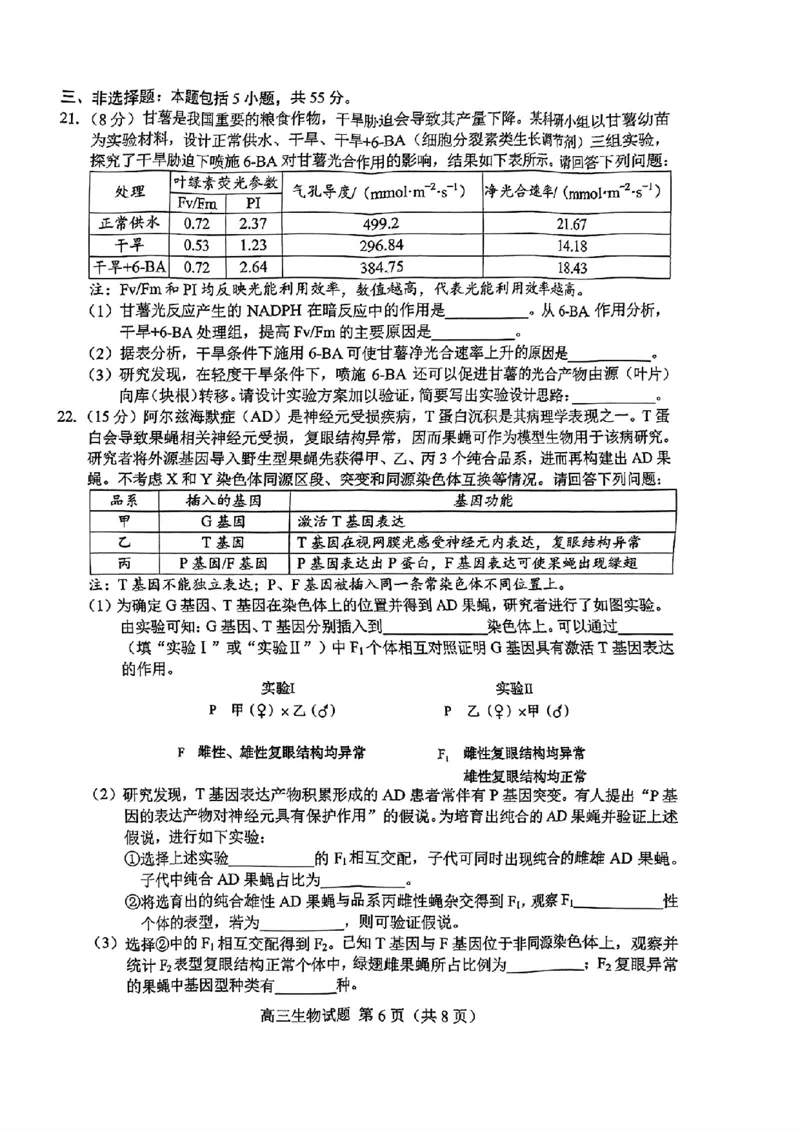 山东省菏泽市2025年高三二模考试生物_2025年5月_250511山东省菏泽市2025年高三二模考试（菏泽二模）（全科）