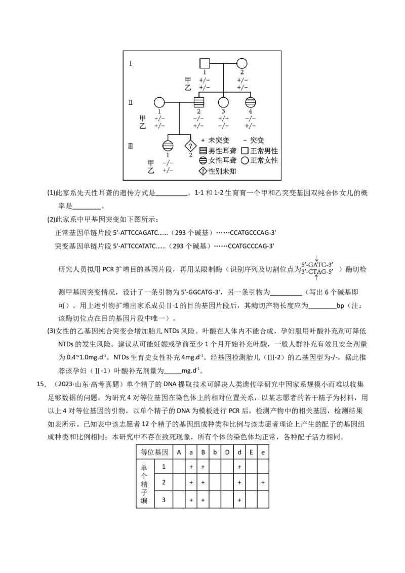 专题07孟德尔两大遗传定律（学生卷）_近10年高考真题汇编（必刷）_十年（2014-2024）高考生物真题分项汇编（全国通用）_2023年高考真题和模拟题生物分项汇编（全国通用）