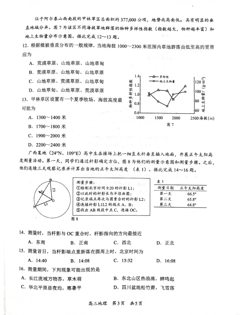 广西省柳州市2025届高三第三次模拟考试地理+答案_2025年3月_250330广西省柳州市2025届高三第三次模拟考试（柳州三模）（全科）