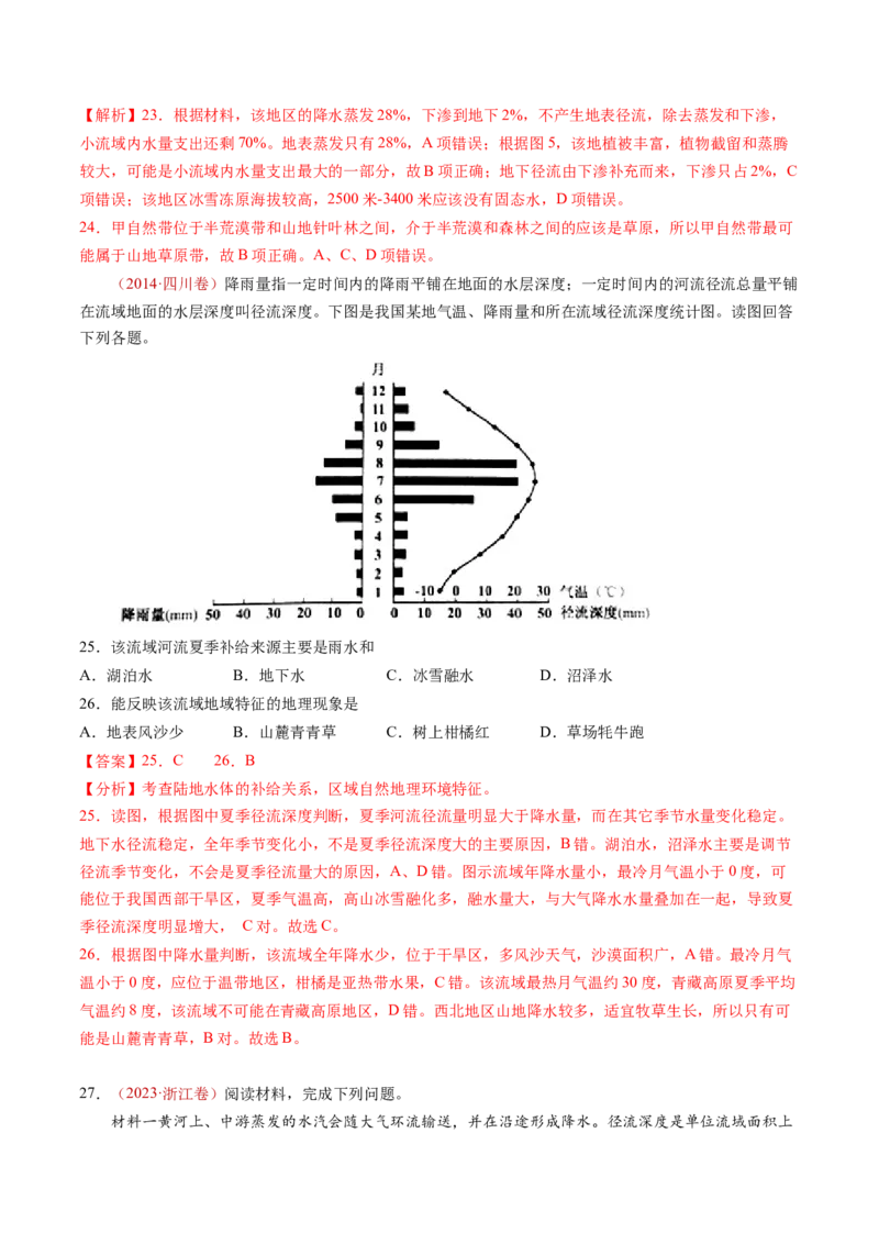 专题05地球上的水-十年（2014-2023）高考地理真题分项汇编（解析卷）_近10年高考真题汇编（必刷）_十年（2014-2024）高考地理真题分项汇编（全国通用）