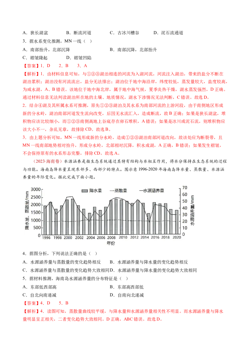 专题05地球上的水-十年（2014-2023）高考地理真题分项汇编（解析卷）_近10年高考真题汇编（必刷）_十年（2014-2024）高考地理真题分项汇编（全国通用）