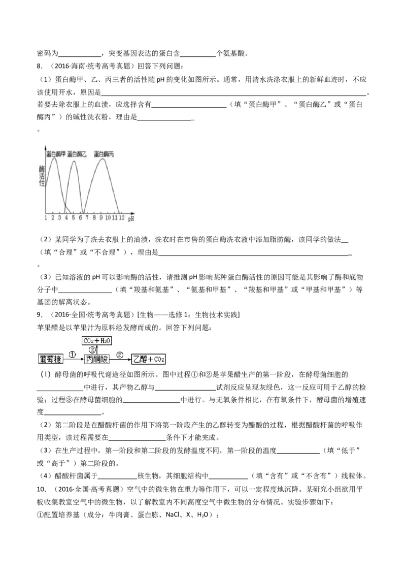 专题23发酵工程（原卷卷）_近10年高考真题汇编（必刷）_十年（2014-2024）高考生物真题分项汇编（全国通用）_十年（2014-2023）高考生物真题分项汇编（全国通用）