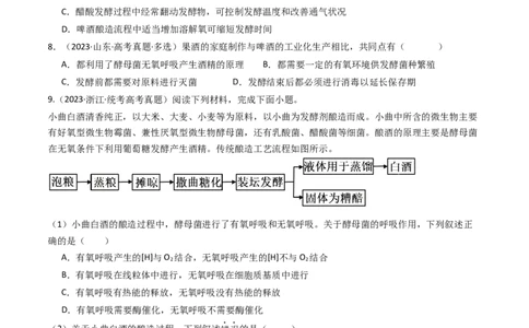 专题23发酵工程（原卷卷）_近10年高考真题汇编（必刷）_十年（2014-2024）高考生物真题分项汇编（全国通用）_十年（2014-2023）高考生物真题分项汇编（全国通用）