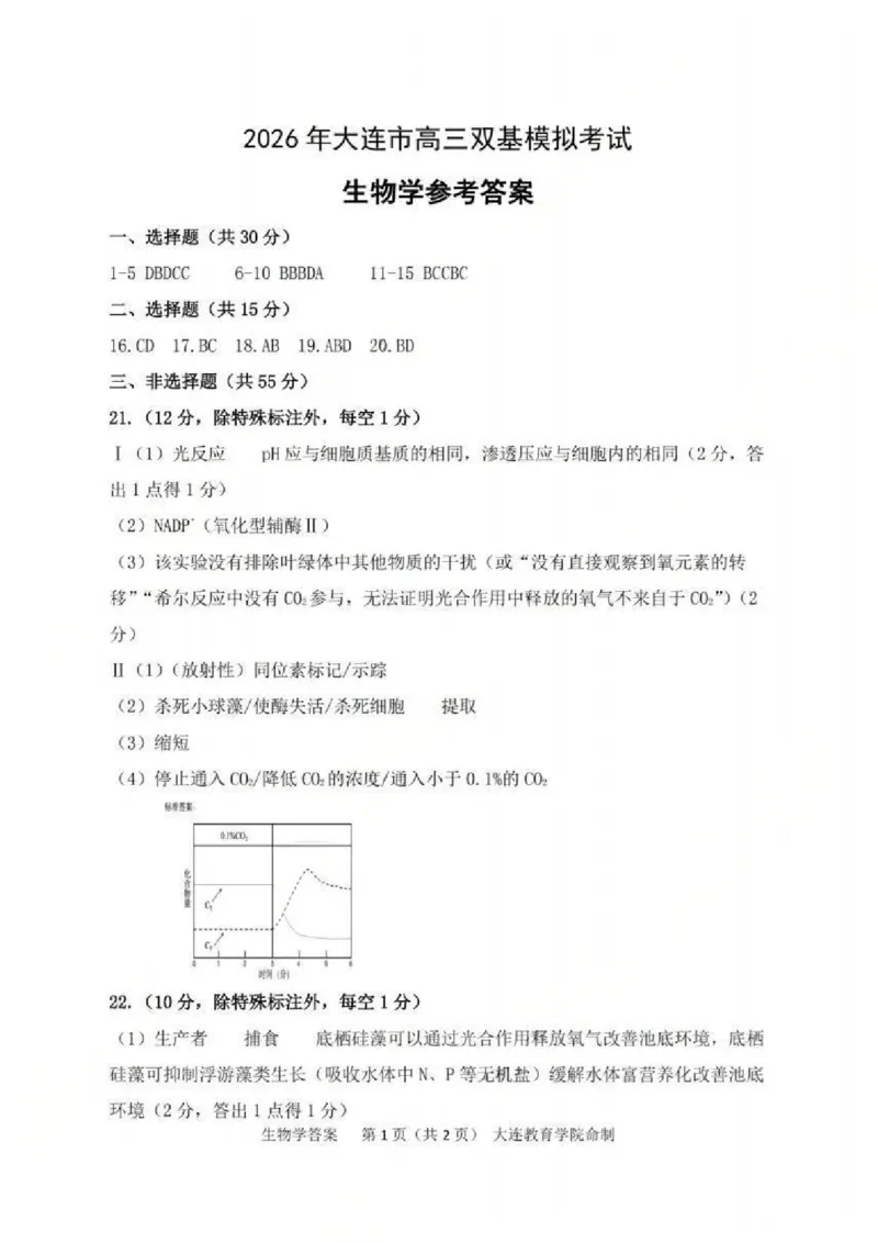 2026年大连市高三双基模拟考试-高中生物答案(1)_2026年1月_260115辽宁省大连市2025-2026学年高三上学期双基模拟考试（全科）