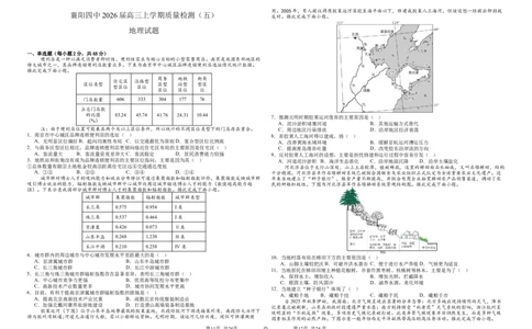 地理-湖北省襄阳四中2026届高三年级上学期质量检测五(1)_2026年1月_260120湖北省襄阳四中2026届高三年级上学期质量检测五