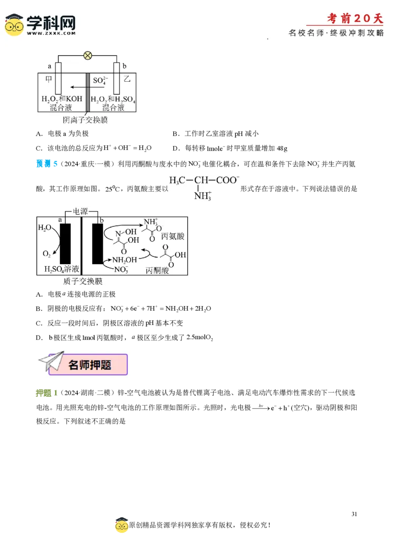 化学（二）-2024年高考考前20天终极冲刺攻略_2024高考押题卷_62024学科网全系列_21学科网高考考前终极攻略_化学-2024年高考考前20天终极冲刺攻略
