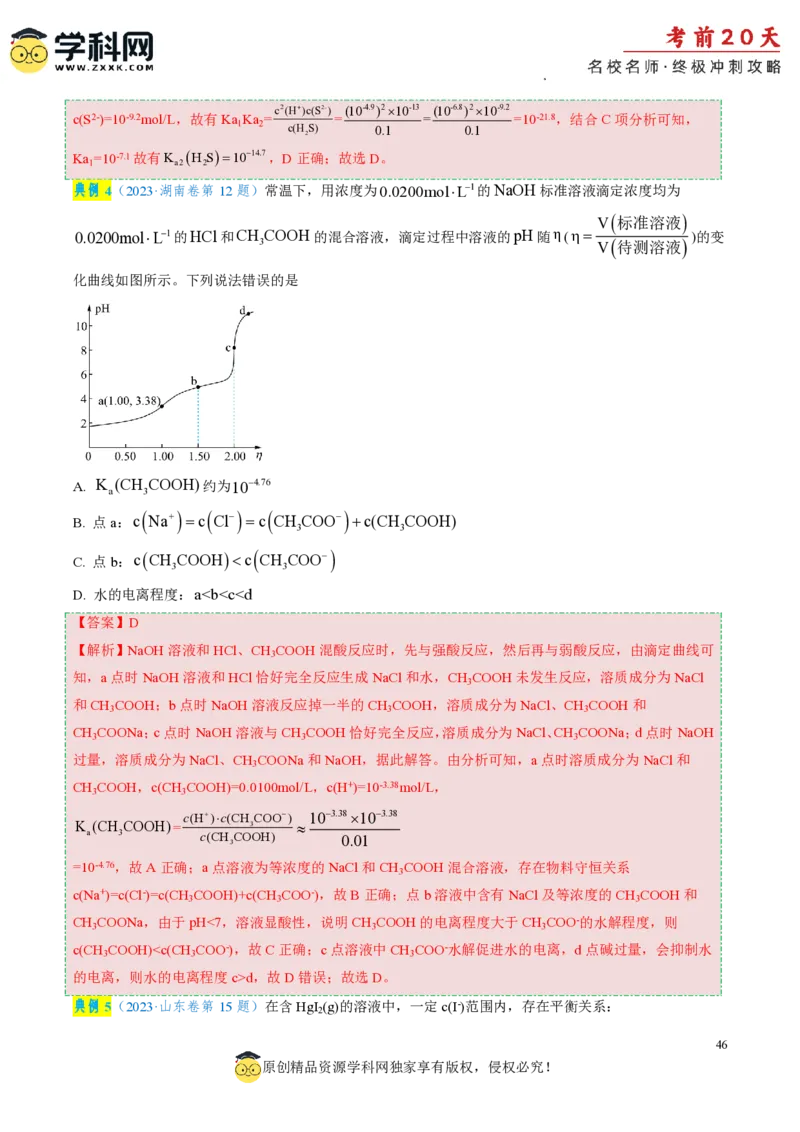 化学（二）-2024年高考考前20天终极冲刺攻略_2024高考押题卷_62024学科网全系列_21学科网高考考前终极攻略_化学-2024年高考考前20天终极冲刺攻略