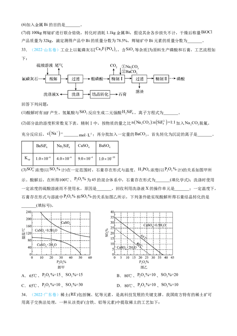 专题12工艺流程综合题-三年（2022-2024）高考化学真题分类汇编（全国通用）（学生卷）_近10年高考真题汇编（必刷）_十年（2014-2024）高考化学真题分项汇编（全国通用）