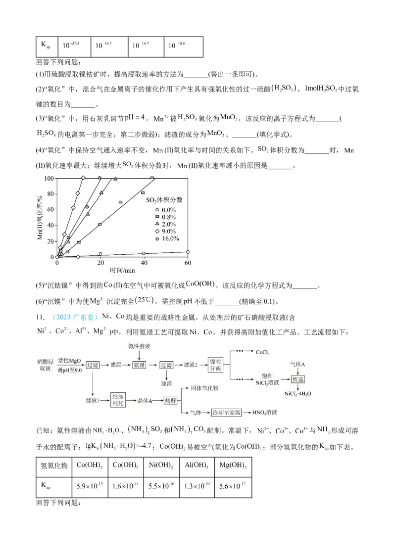 专题12工艺流程综合题-三年（2022-2024）高考化学真题分类汇编（全国通用）（学生卷）_近10年高考真题汇编（必刷）_十年（2014-2024）高考化学真题分项汇编（全国通用）