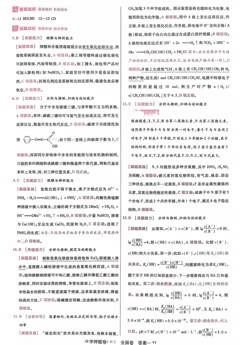 化学答案_2023高考押题卷_2023版天星金考卷最后一卷_全国卷版_最后一卷&middot;化学