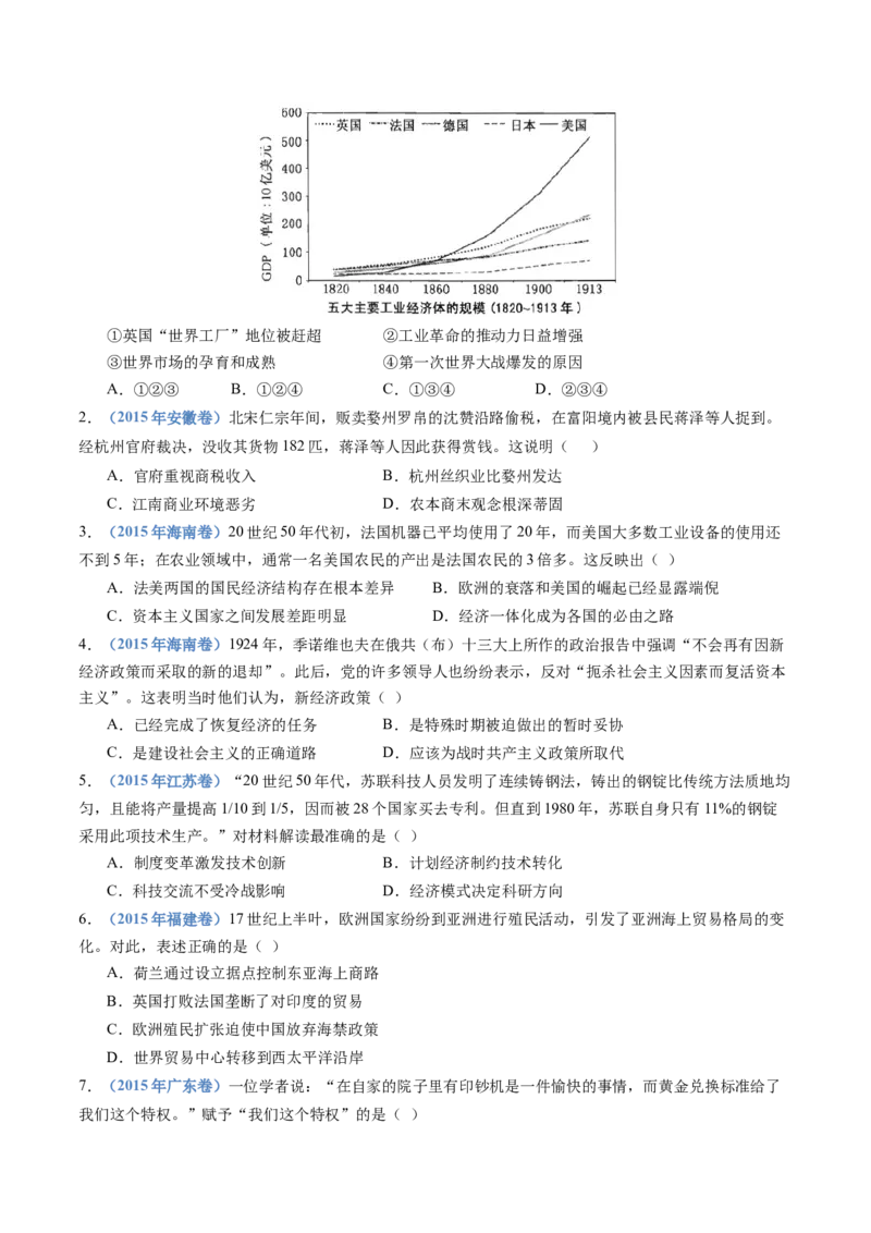 专题20选择性必修二：经济与社会生活（原卷卷）_近10年高考真题汇编（必刷）_十年（2014-2024）高考历史真题分项汇编（全国通用）_十年（2014-2023）高考历史真题分项汇编（全国通用）
