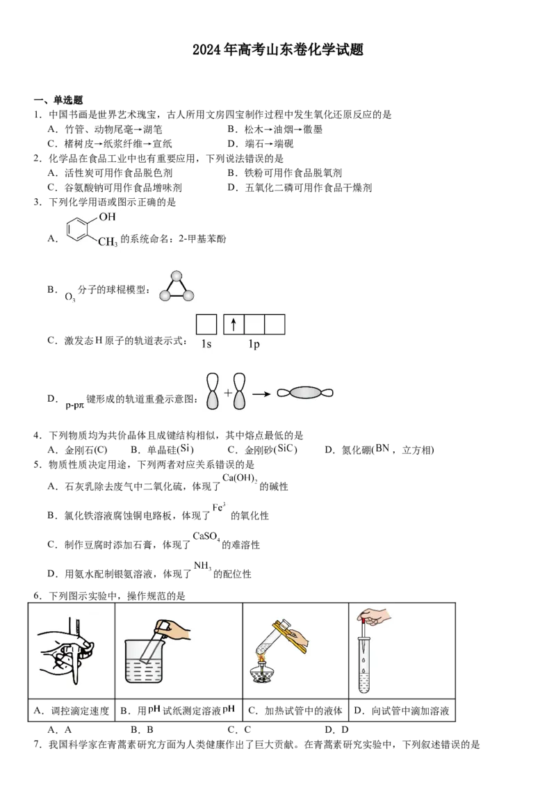 山东化学-试题-p_近10年高考真题汇编（必刷）_2024年高考真题_高考真题（截止6.29）_山东卷副科（6科全）