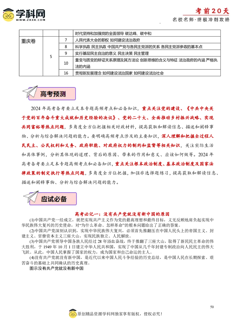 政治（一）-2024年高考考前20天终极冲刺攻略_2024高考押题卷_62024学科网全系列_21学科网高考考前终极攻略_政治-2024年高考考前20天终极冲刺攻略