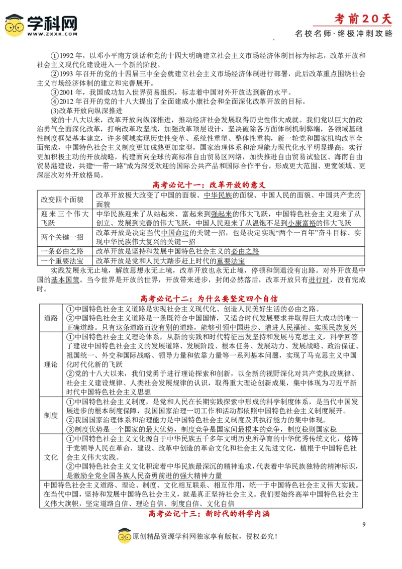 政治（一）-2024年高考考前20天终极冲刺攻略_2024高考押题卷_62024学科网全系列_21学科网高考考前终极攻略_政治-2024年高考考前20天终极冲刺攻略