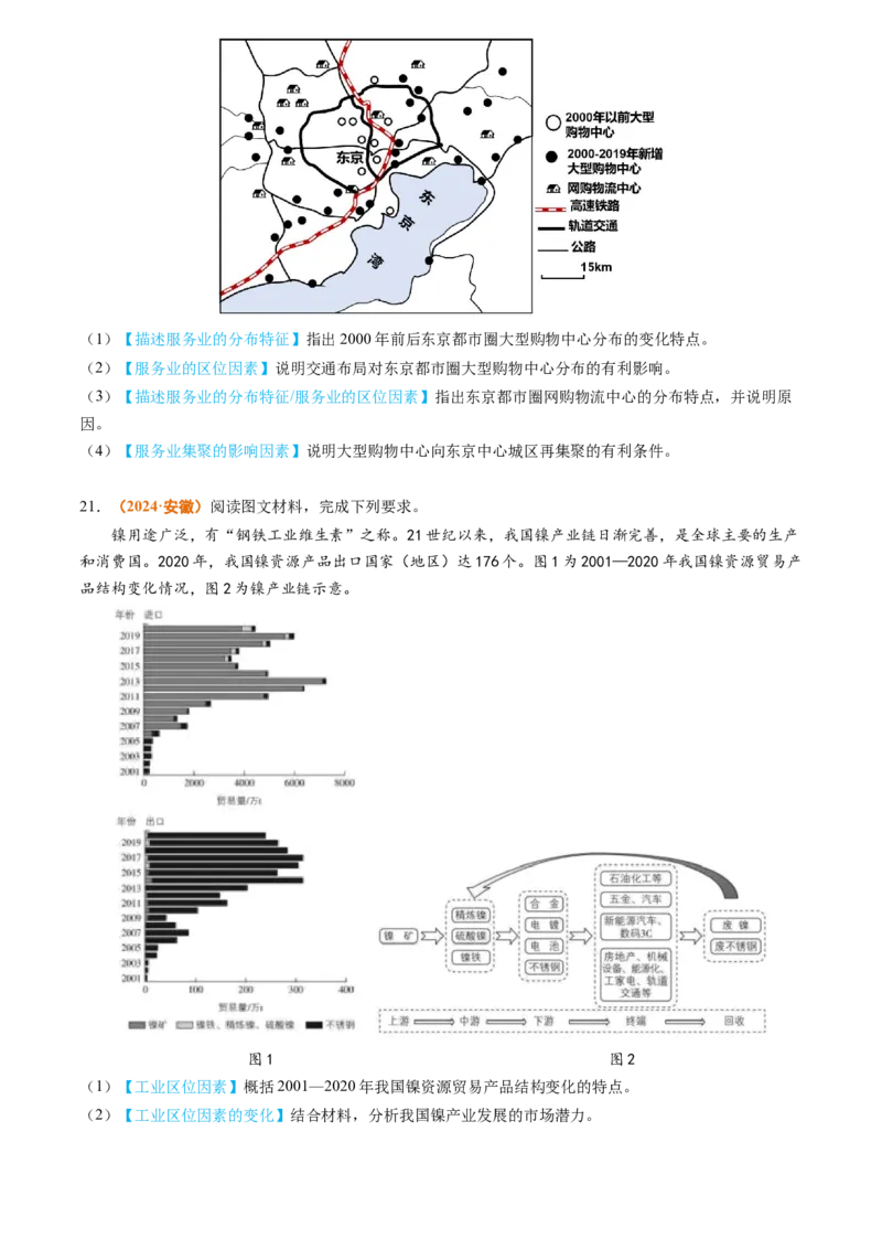 专题11工业和服务业2024年高考真题和模拟题地理分类汇编（学生卷）_近10年高考真题汇编（必刷）_十年（2014-2024）高考地理真题分项汇编（全国通用）