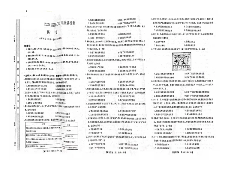 2024山西省部分学校高三上学期10月联考历史试题（含答案）(1)_2023年10月_01每日更新_6号_2024届山西省金科大联考高三上学期10月质量检测