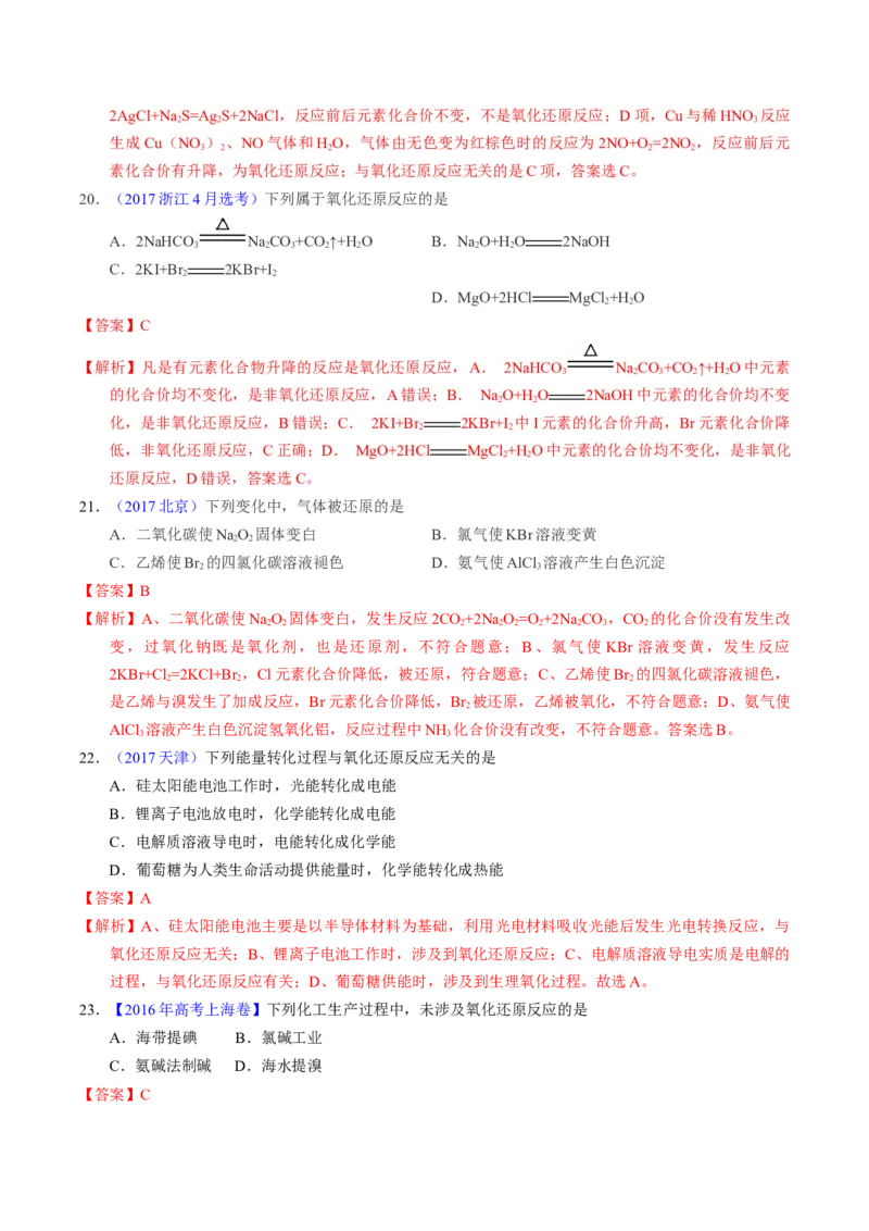 专题15氧化还原反应基本概念（解析卷）_近10年高考真题汇编（必刷）_十年（2014-2024）高考化学真题分项汇编（全国通用）_十年（2014-2023）高考化学真题分项汇编（全国通用）