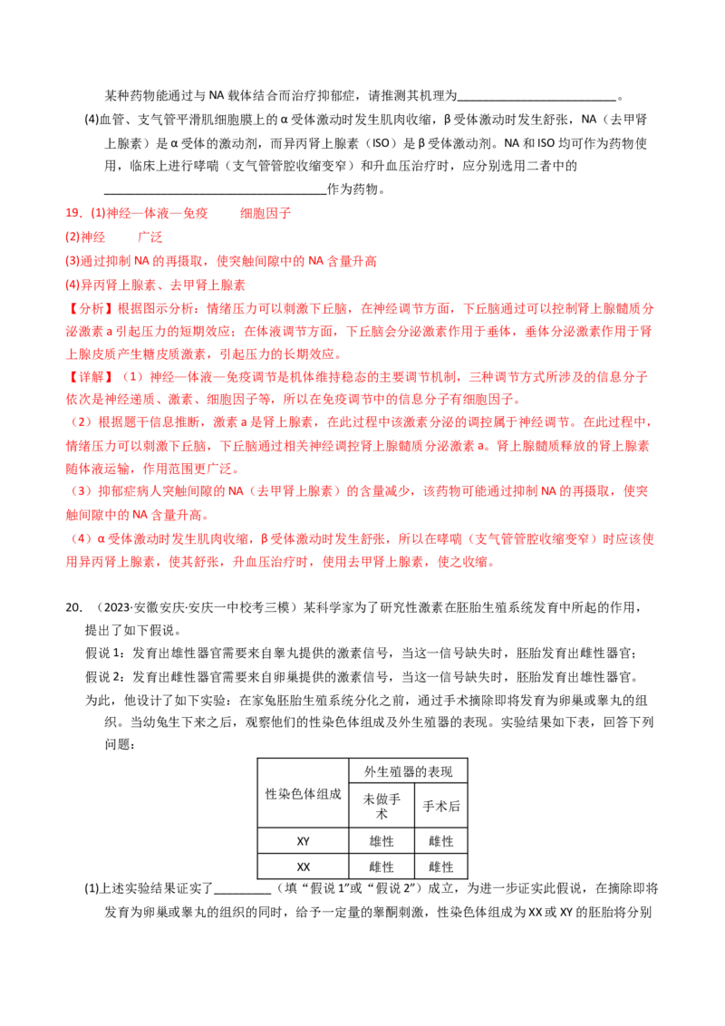 专题13体液调节（解析卷）_近10年高考真题汇编（必刷）_十年（2014-2024）高考生物真题分项汇编（全国通用）_2023年高考真题和模拟题生物分项汇编（全国通用）