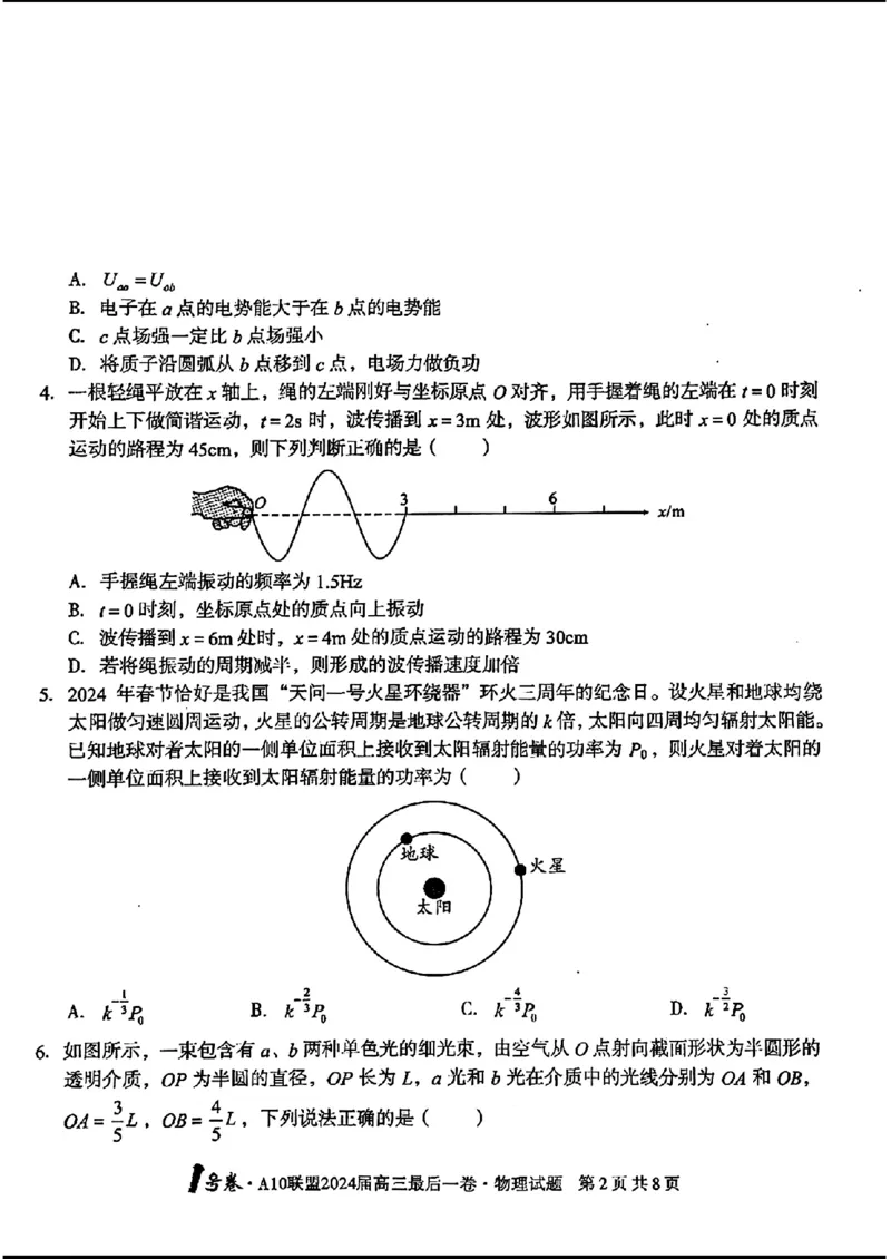 1号卷A10联盟2024届高三最后一卷-物理_2024年5月_01按日期_20号_2024届安徽省1号卷A10联盟高三最后一卷