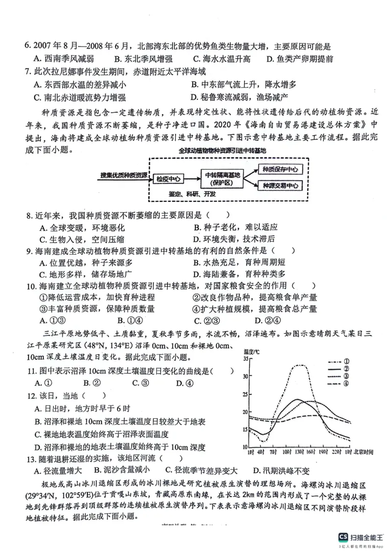 安徽师范大学附属中学2024届高三下学期最后一卷（三模）地理试卷（无答案）(1)_2024年6月(1)_026月合集_2024届安徽师大附中高三下学期最后一卷（三模）