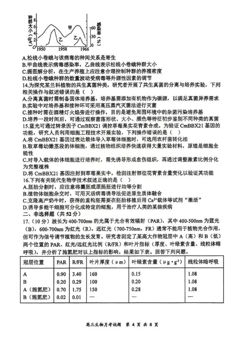 生物试题山西大学附中25-26学年高三1月考(1)_2026年1月_260115山西大学附属中学2025-2026学年高三1月月考（全科）
