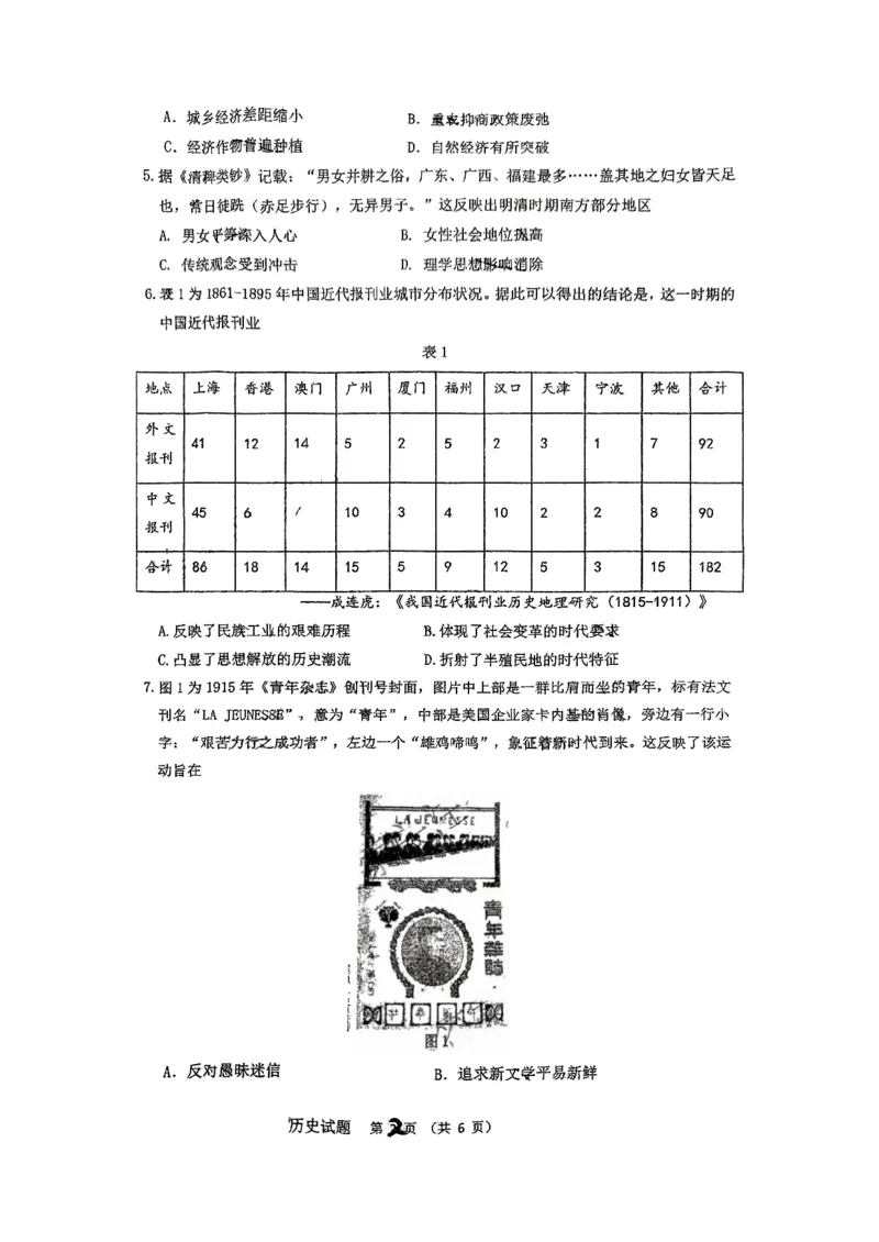 黑龙江省教育学会示范性高中专业委员会高三年级第一次模拟考试历史+答案_2025年3月_250309黑龙江省教育学会示范性高中专业委员会高三年级第一次模拟考试（全科）