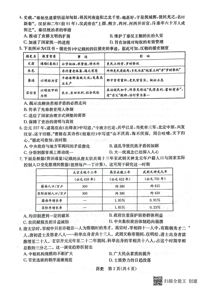 2023年齐市地区普高联谊校高三第一次月考历史(1)_2023年9月_029月合集_2024届黑龙江省齐齐哈尔市地区普高联谊校高三上学期9月月考