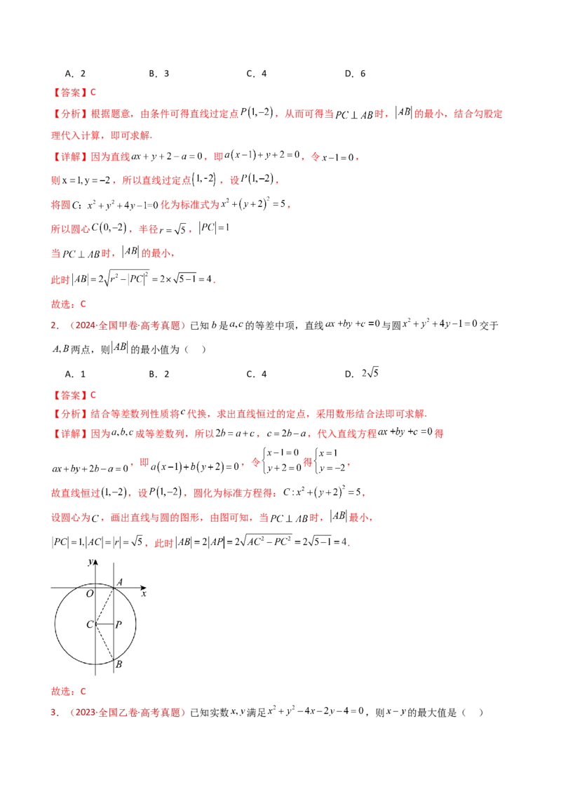 专题17直线与圆小题综合（教师卷）-十年（2015-2024）高考真题数学分项汇编（全国通用）_近10年高考真题汇编（必刷）_十年（2015-2024）高考数学真题分类汇编（全国通用）