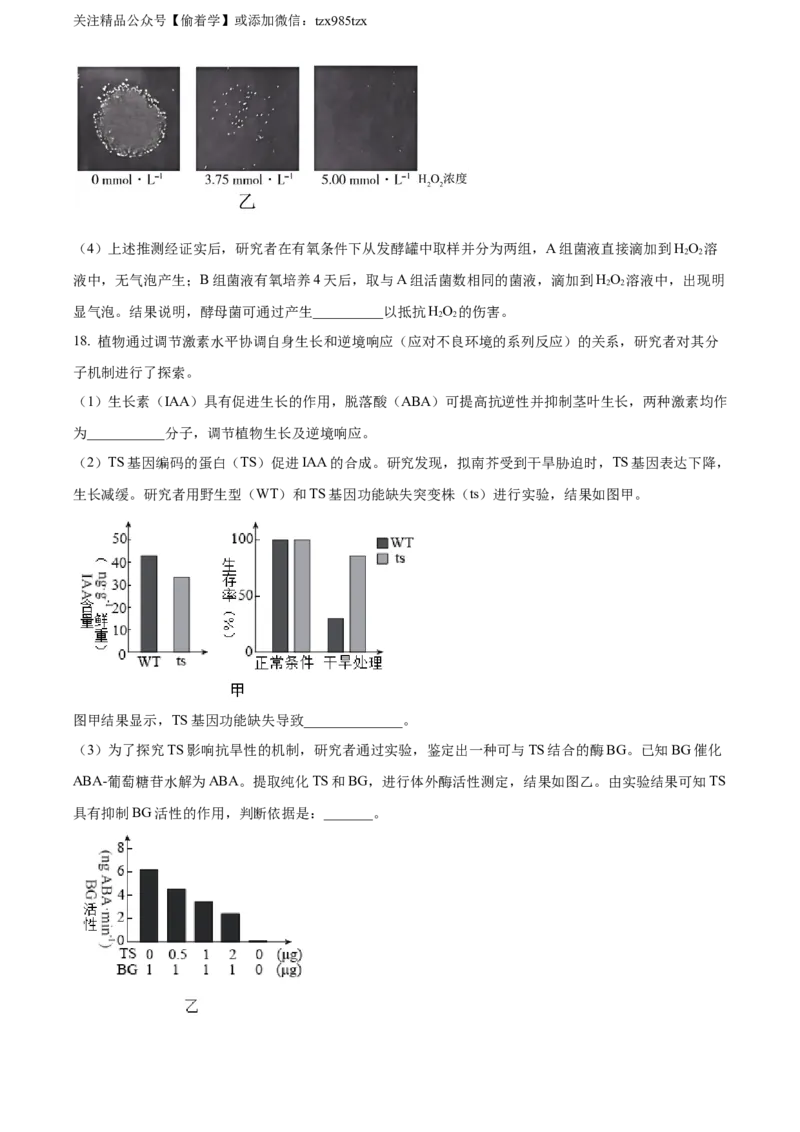 精品解析：2024年北京高考真题生物试卷（原卷版）_高考真题全网收集_生物学_精品解析：2024年新高考北京卷生物高考真题解析（参考版）
