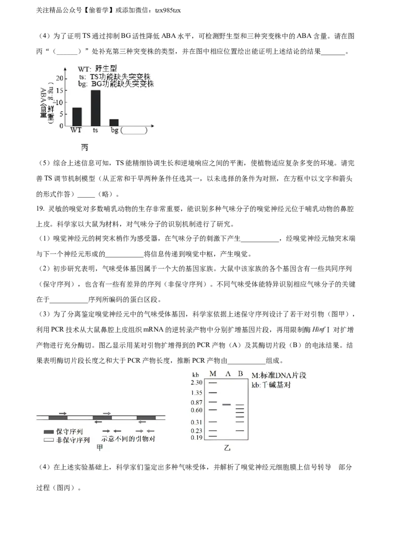 精品解析：2024年北京高考真题生物试卷（原卷版）_高考真题全网收集_生物学_精品解析：2024年新高考北京卷生物高考真题解析（参考版）