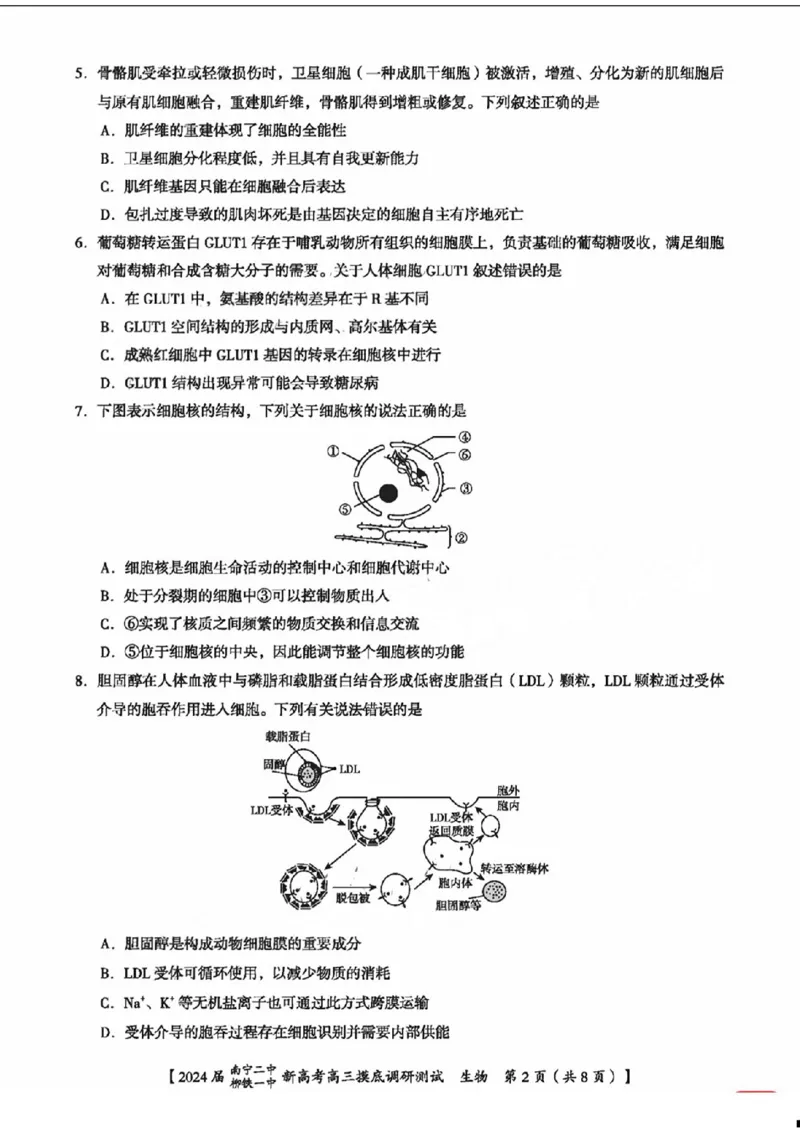 1广西南宁二中柳铁一中生物(1)_2023年9月_029月合集_2024届广西南宁二中、柳铁一中新高考高三摸底调研考试