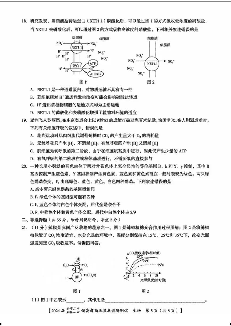 1广西南宁二中柳铁一中生物(1)_2023年9月_029月合集_2024届广西南宁二中、柳铁一中新高考高三摸底调研考试