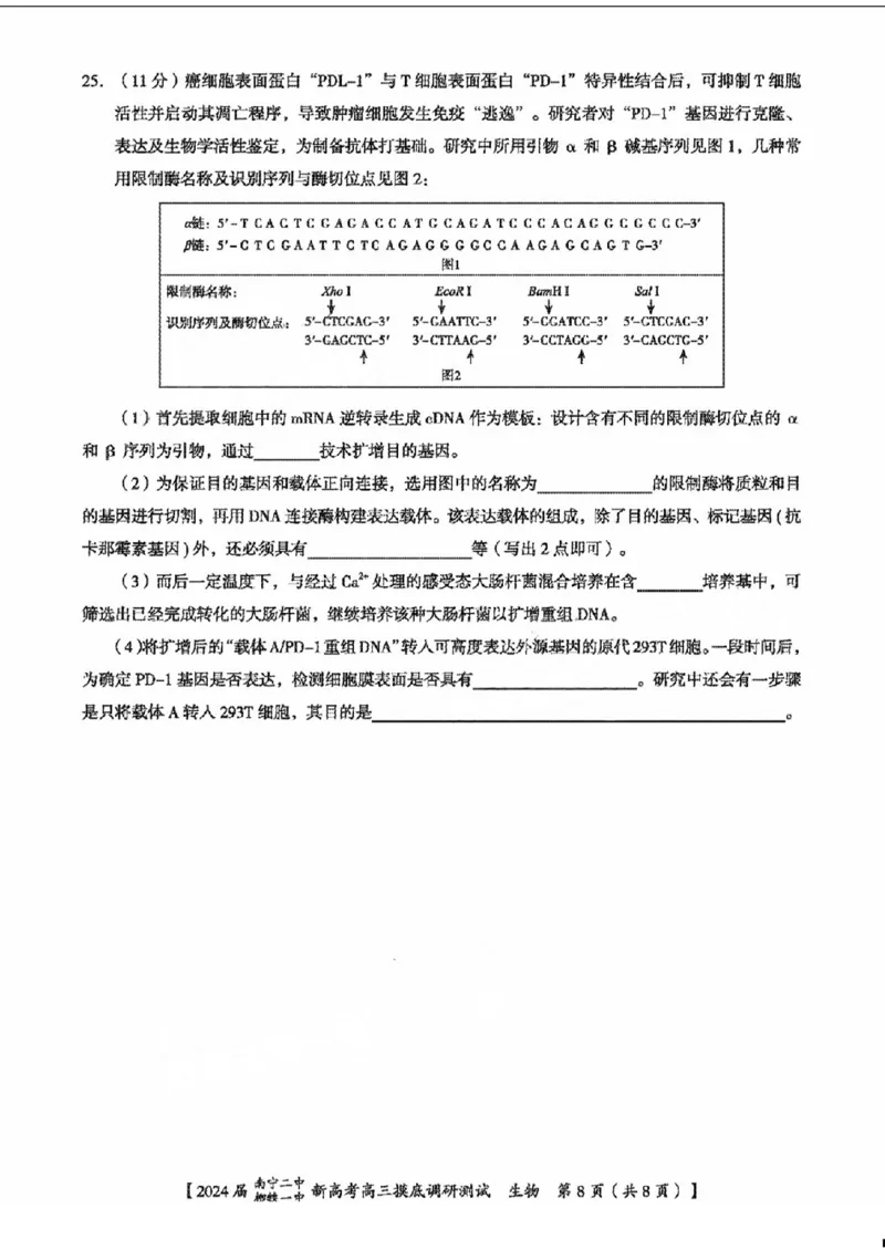 1广西南宁二中柳铁一中生物(1)_2023年9月_029月合集_2024届广西南宁二中、柳铁一中新高考高三摸底调研考试