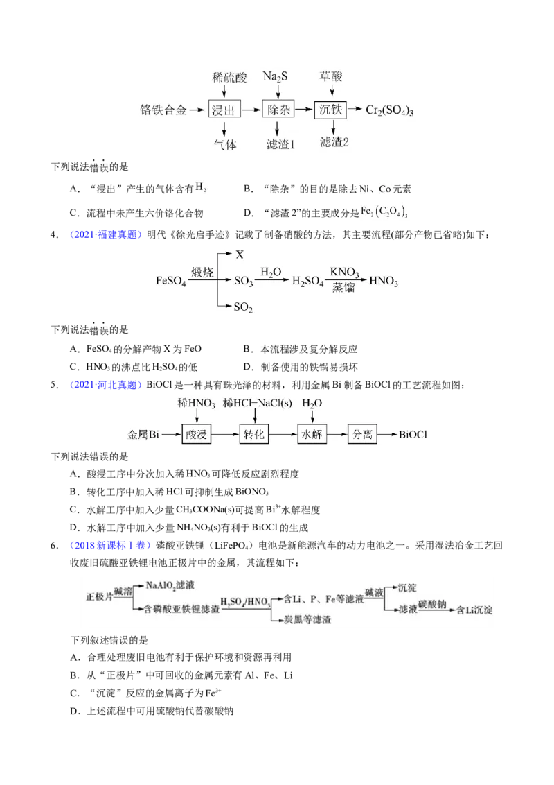 专题22金属有关的工艺流程（原卷卷）_近10年高考真题汇编（必刷）_十年（2014-2024）高考化学真题分项汇编（全国通用）_十年（2014-2023）高考化学真题分项汇编（全国通用）