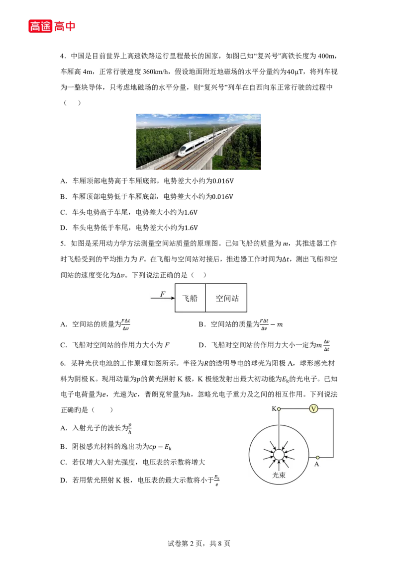13_2024江苏卷点睛押题_2024高考押题卷_132024高途全系列_26高途点睛卷_2024点睛密卷-物理