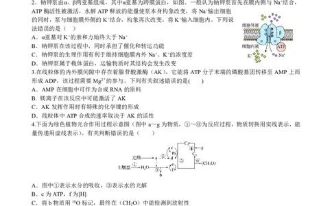 成都七中2023-2024学年度高三（上）入学考试理综(1)_2023年9月_029月合集_2024届四川成都七中高三（上）入学考试