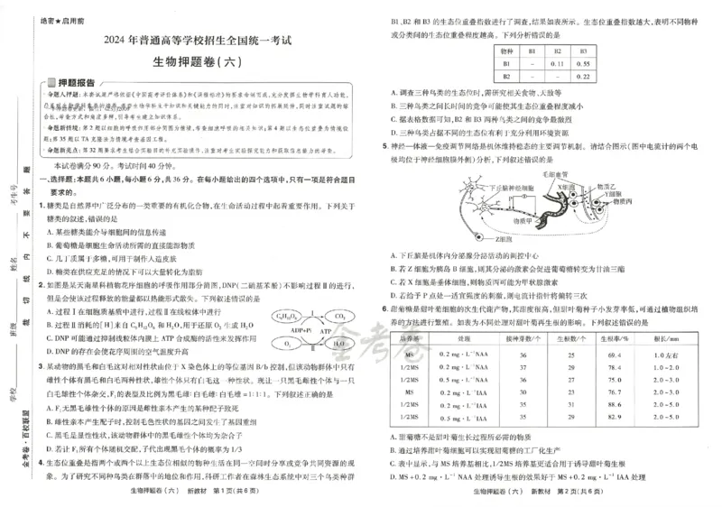 天星教育2024新教材高考最后一卷生物延边教育出版社_2024高考押题卷_12024天星全系列_tx《金k卷&middot;最后一卷》（9科全）_新高考新教材