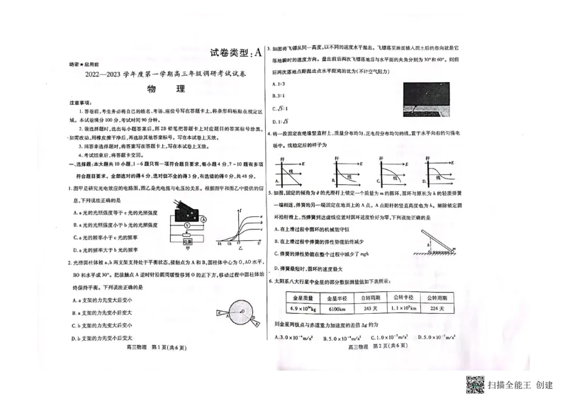 内蒙古包头市2022-2023学年高三上学期开学调研考试物理试题(1)_2023年7月_027月合集_2023届内蒙古包头市高三上学期开学调研考试