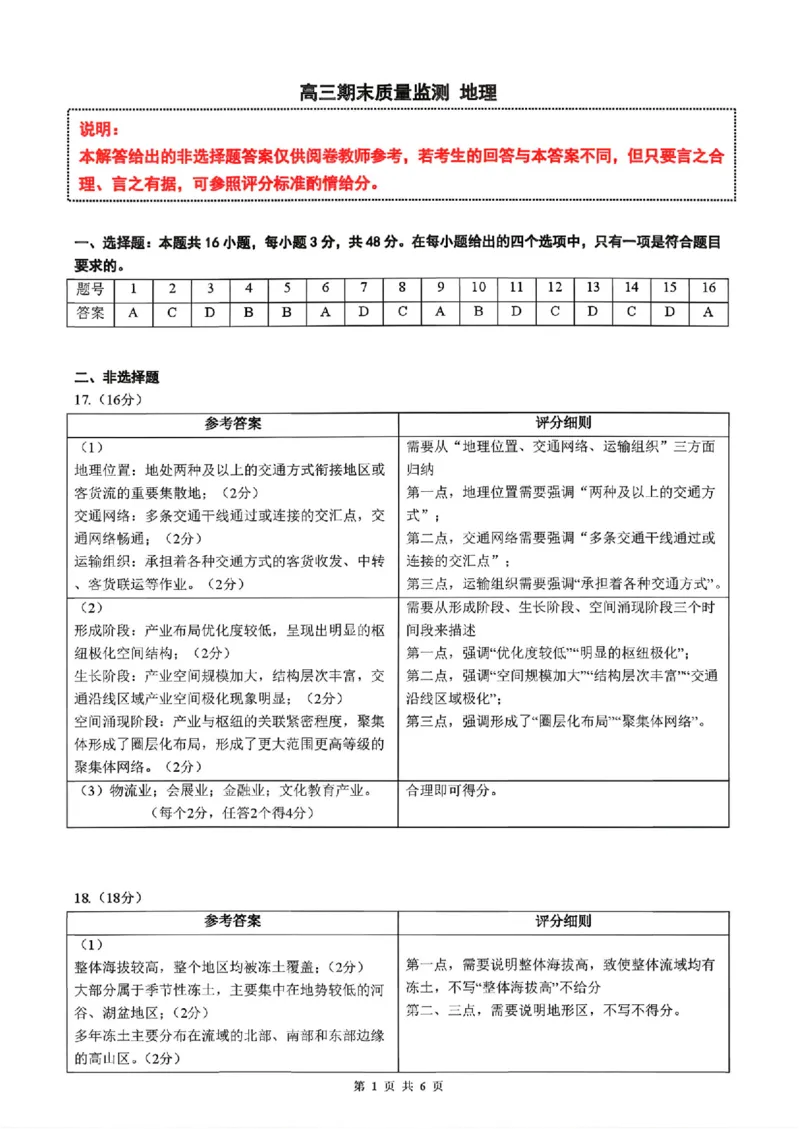 辽宁省县级重点高中协作体高三期末质量监测地理答案(1)_2026年1月_260120辽宁省县级重点高中协作体高三期末质量监测