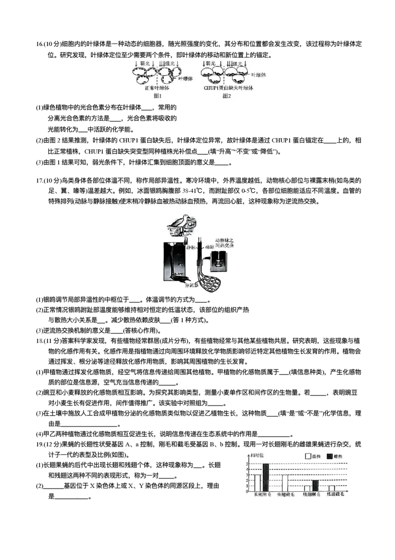 重庆市2026年普通高等学校招生全国统一考试9月调研测试生物试题（含答案）_2025年9月_250905重庆市康德教育2026年普通高等学校招生全国统一考试9月调研测试（全科）