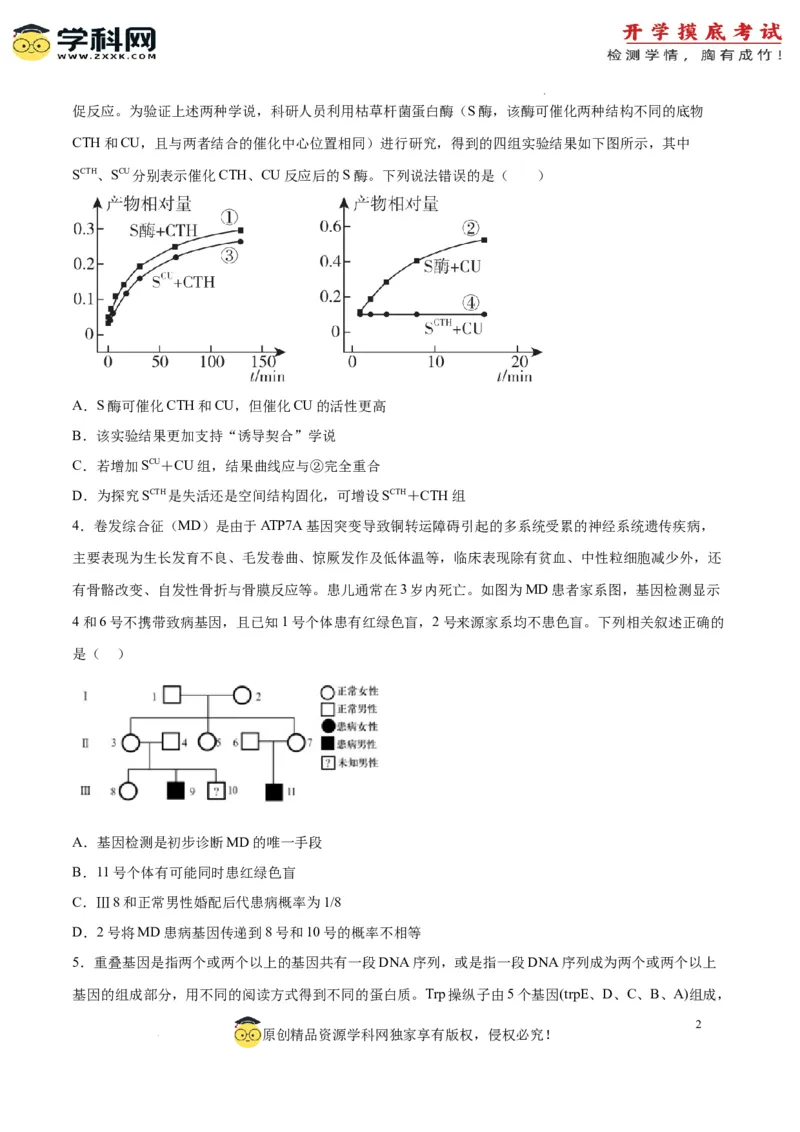 生物（山东卷）（考试版）_2024届新高三开学摸底考试卷_生物-2024届新高三开学摸底考试卷_生物-2024届新高三开学摸底考试卷（山东卷）