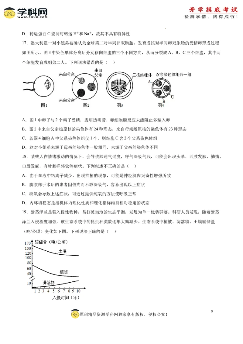 生物（山东卷）（考试版）_2024届新高三开学摸底考试卷_生物-2024届新高三开学摸底考试卷_生物-2024届新高三开学摸底考试卷（山东卷）