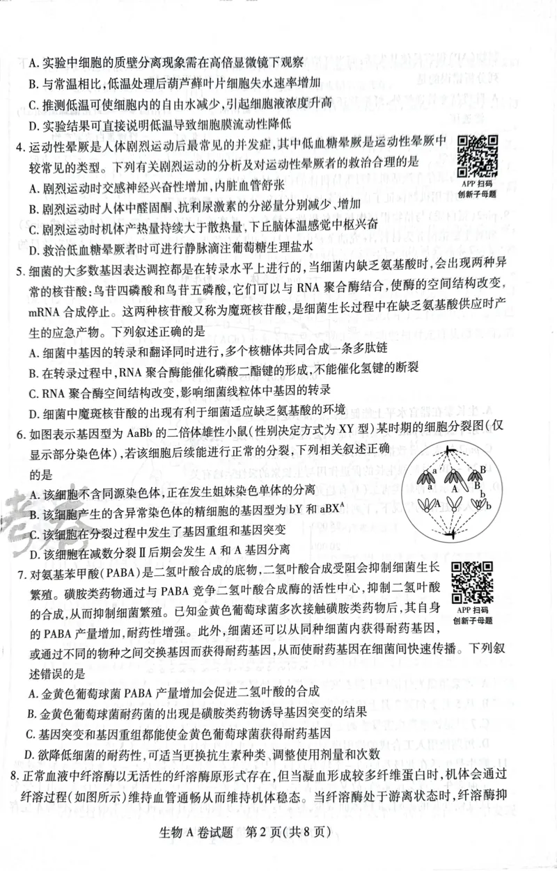 天星生物A卷_2024高考押题卷_12024天星全系列_@@@天星临考押题密卷汇总重复_2024年tx高考临考押题密卷湖南专版_生物