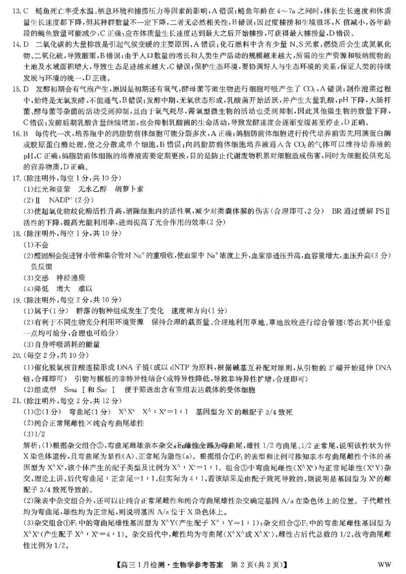 九师联盟2026届高三1月质量检测生物（含答案）(1)_2026年1月_260120九师联盟2026届高三1月质量检测（全科）